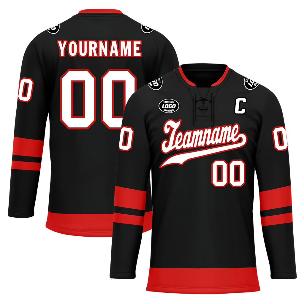 Custom Black Red Personalized Hockey Jersey HCKJ01-D0a700b