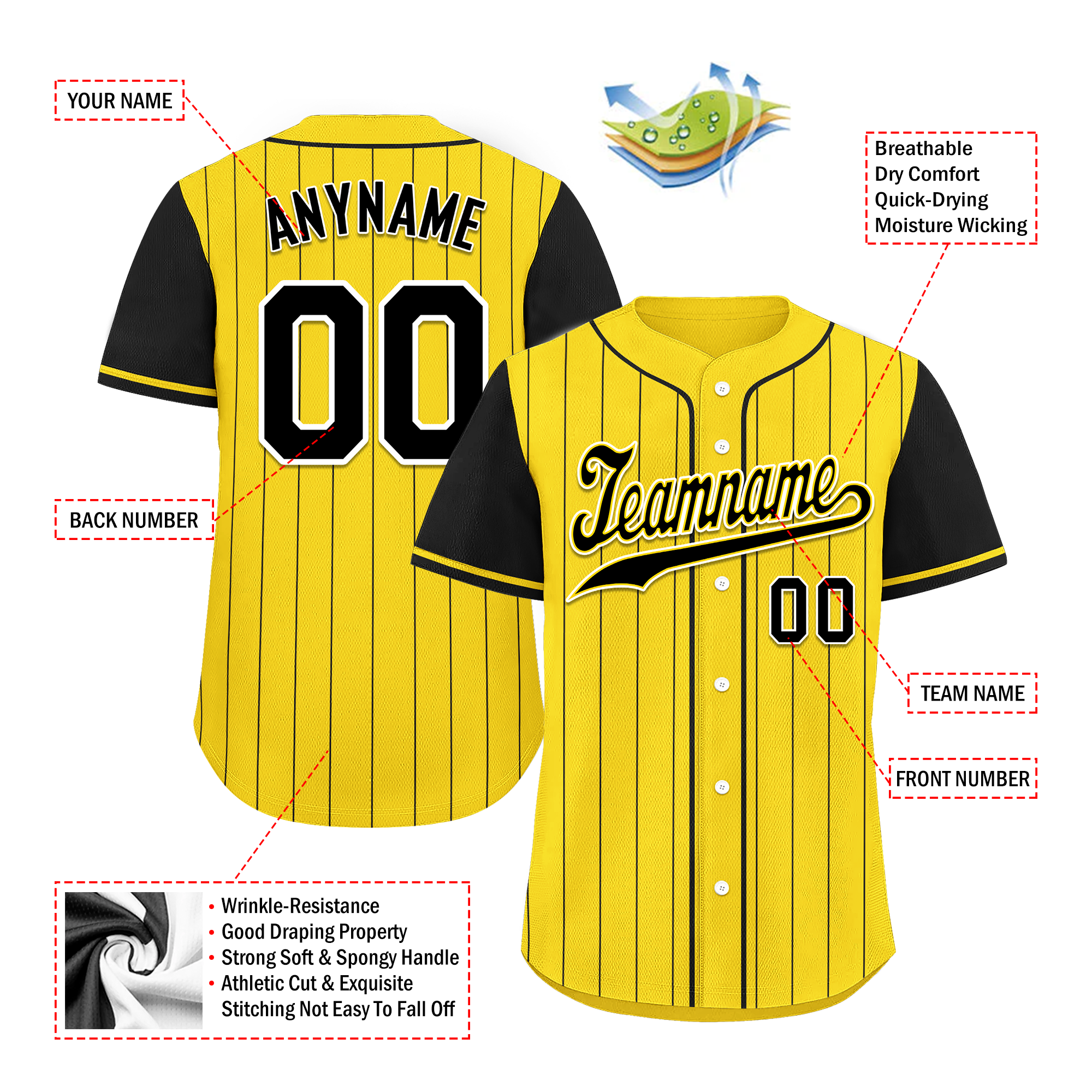 Custom Gold Black Stripe Fashion Personalized Authentic Baseball Jersey BSBJ01-D017218