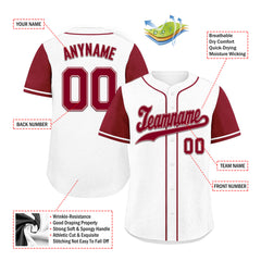 Custom White Burgundy Raglan Sleeves Personalized Authentic Baseball Jersey BSBJ01-D020200-17