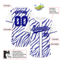 Custom White Navy Blue Zebra Pattern Personalized Authentic Baseball Jersey BSBJ01-D020201-3