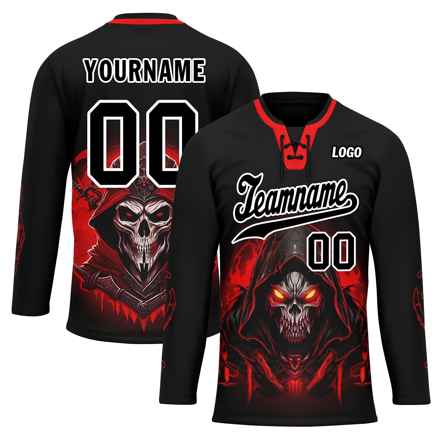 Custom Black Red Gothic Personalized Hockey Jersey HCKJ01-E0601-08