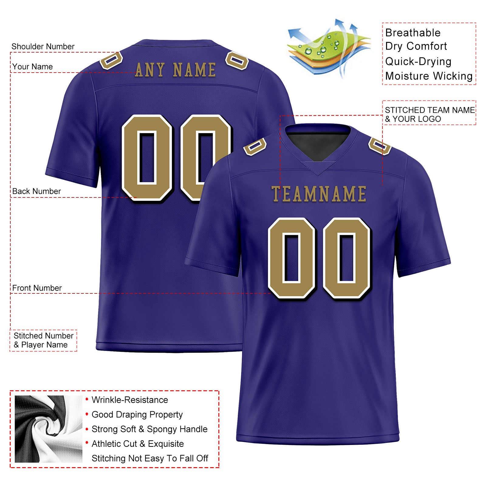 Custom Purple Baltimore Personalized Authentic Football Jersey FBJ02-E0601-3