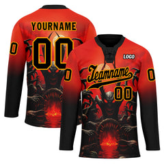 Custom Red Black Orange Gothic Personalized Hockey Jersey HCKJ01-E0601-07