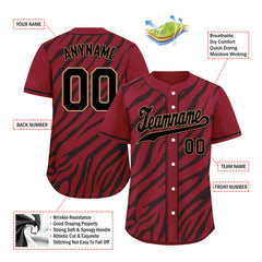 Custom Burgundy Black Zebra Pattern Personalized Authentic Baseball Jersey BSBJ01-D020201-10