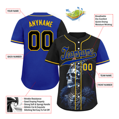 Custom Black Blue Skull Fashion Personalized Authentic Baseball Jersey BSBJ01-D017147