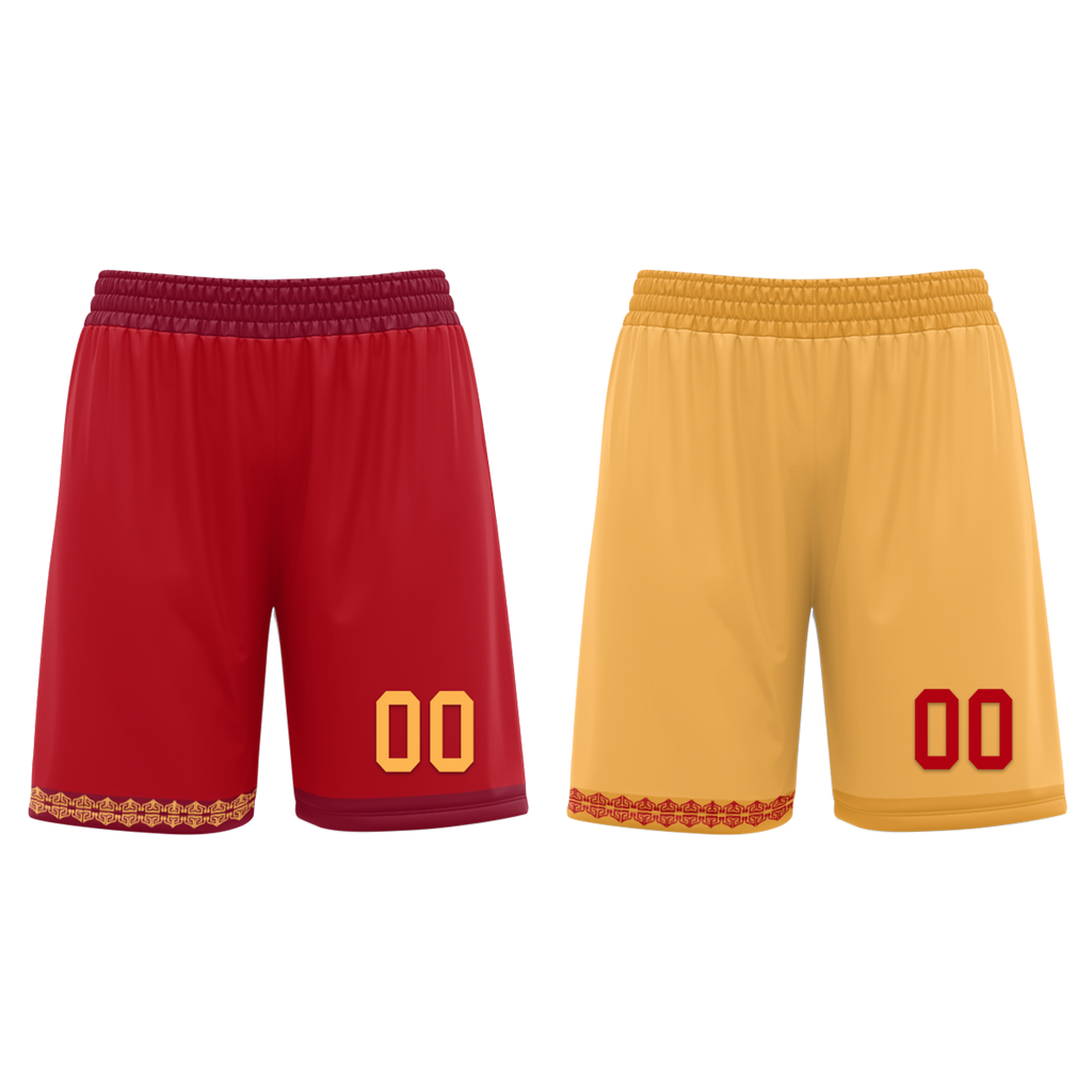 Custom Red Yellow Classic Style Reversible Basketball Uniform Personalized COOLMAX BBJR-D017011