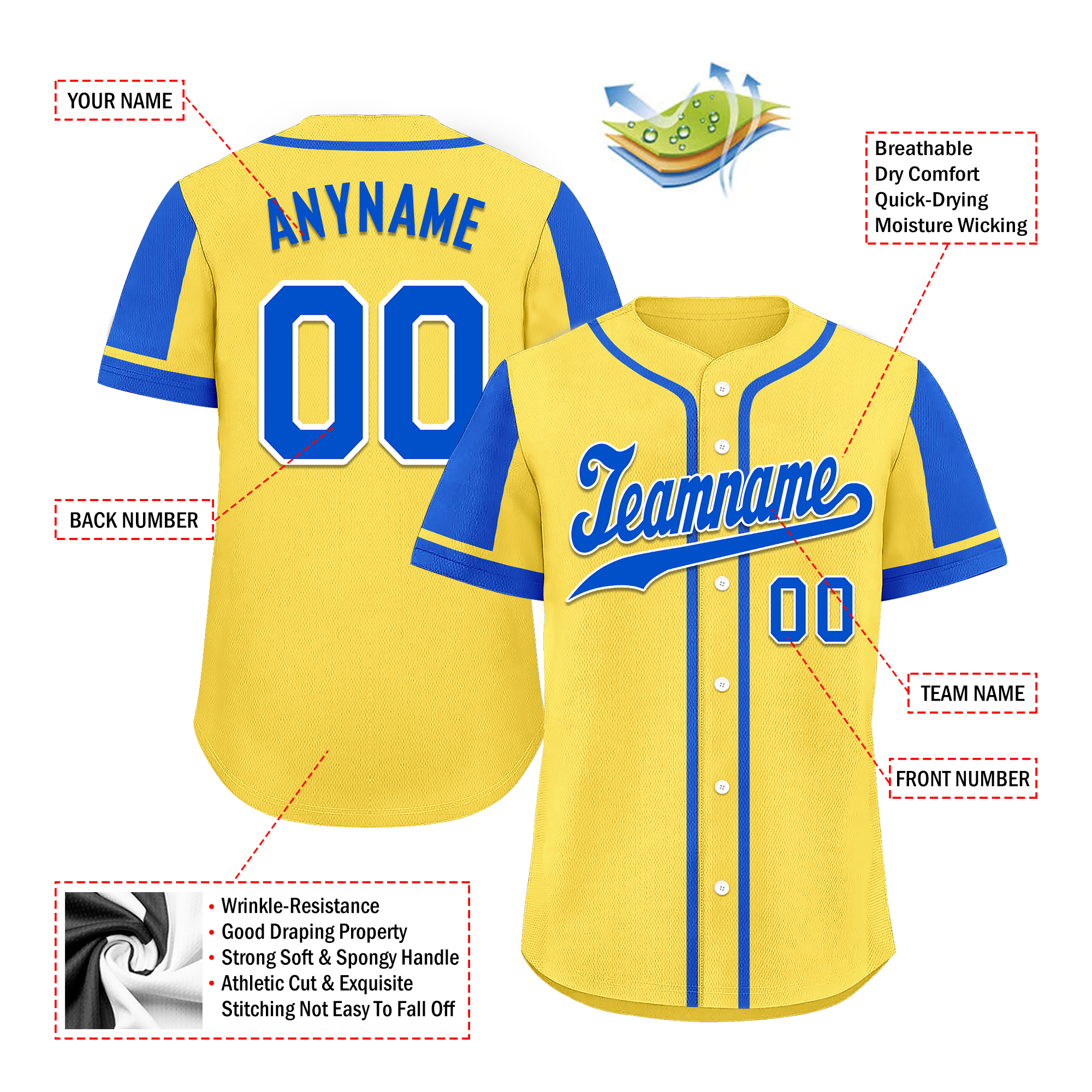 Custom Yellow Blue Raglan Sleeves Personalized Authentic Baseball Jersey BSBJ01-D017205
