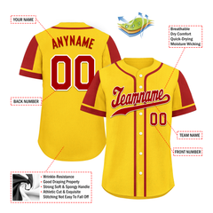 Custom Yellow Red Raglan Sleeves Personalized Authentic Baseball Jersey BSBJ01-D017203