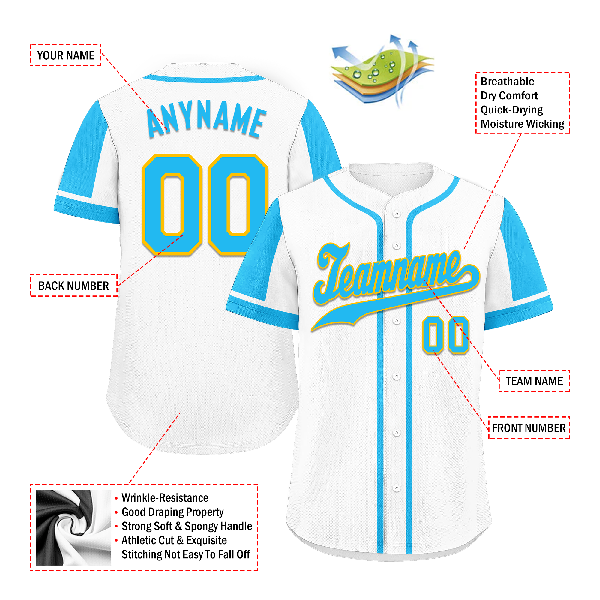 Custom White Blue Raglan Sleeves Personalized Authentic Baseball Jersey BSBJ01-D017167