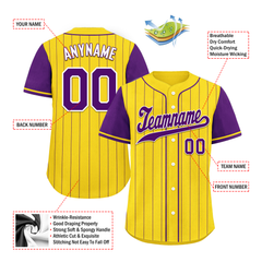 Custom Gold Purple Stripe Fashion Personalized Authentic Baseball Jersey BSBJ01-D017219