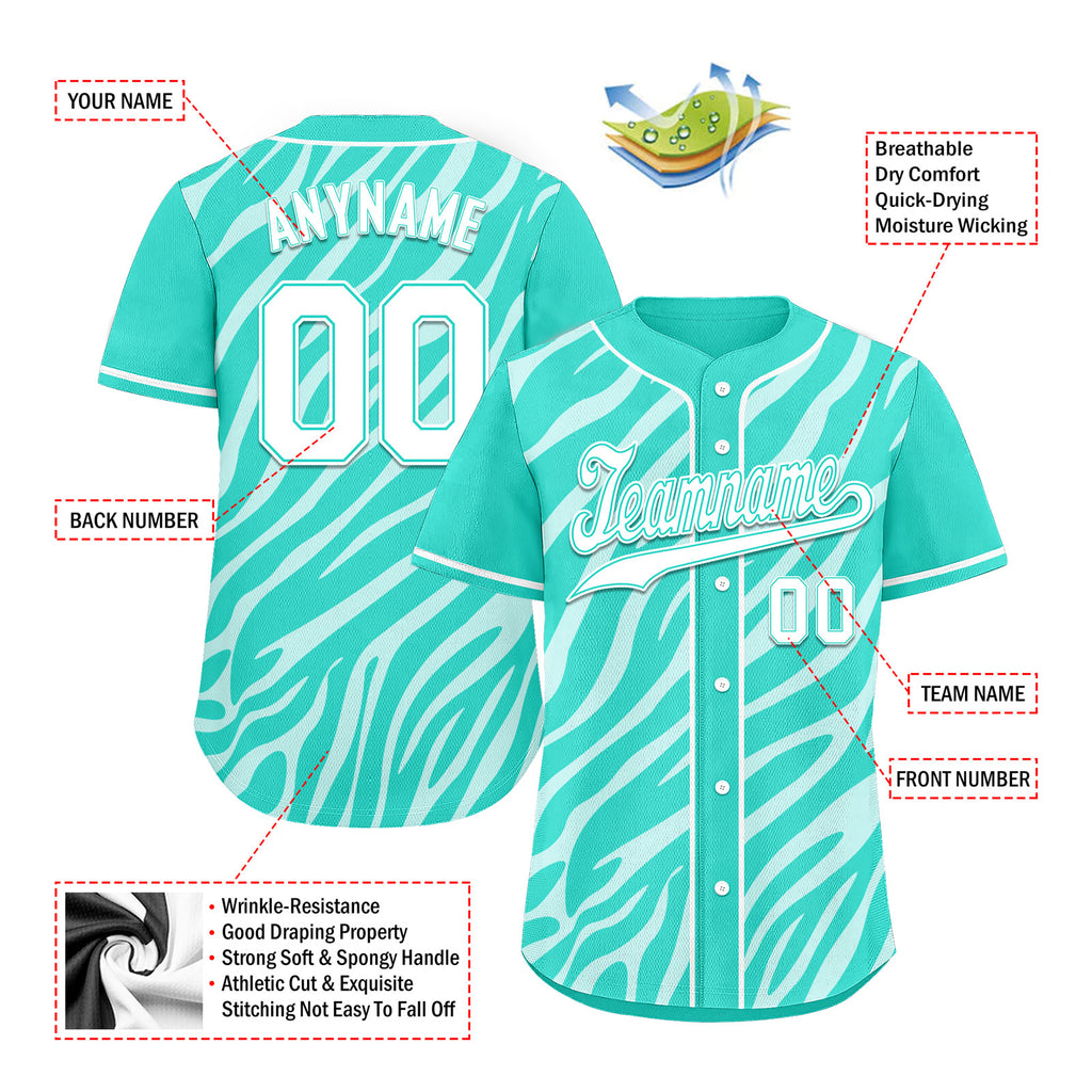 Custom Turquoise White Zebra Pattern Personalized Authentic Baseball Jersey BSBJ01-D020201-11