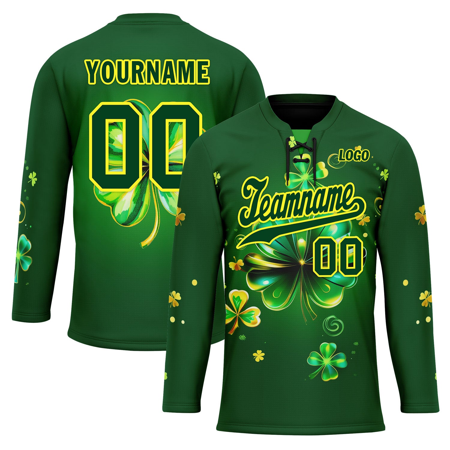 Custom Four-leaf clover Personalized Hockey Jersey HCKJ01-E0615-3