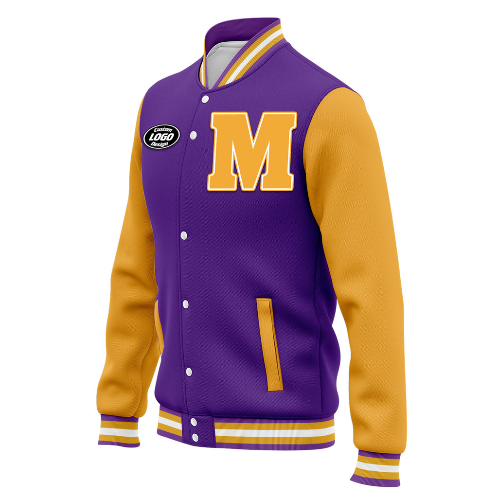 Custom Purple Yellow Waterproof Jacket Bomber Full-Snap Varsity Letterman Personalized Jacket FZ007CD-D020316-12