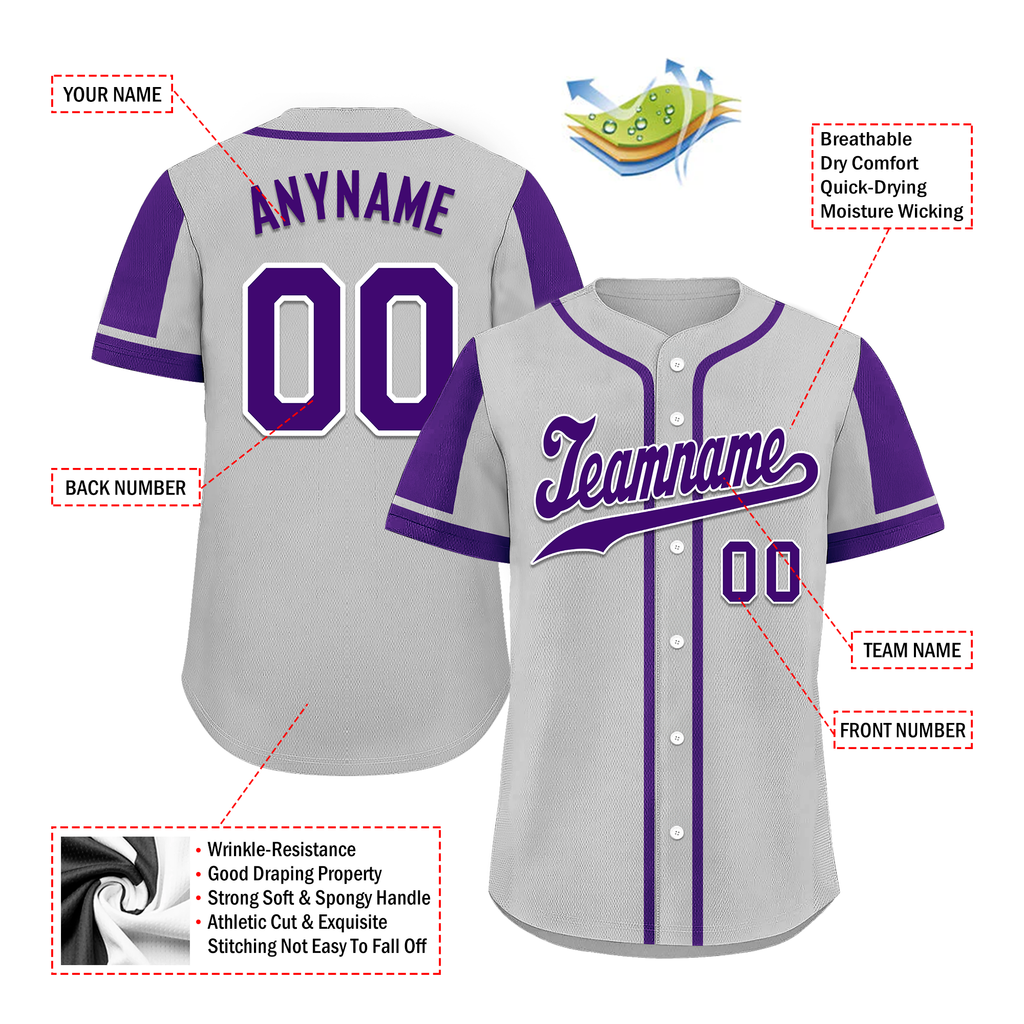Custom Gray Purple Raglan Sleeves Personalized Authentic Baseball Jersey BSBJ01-D017186