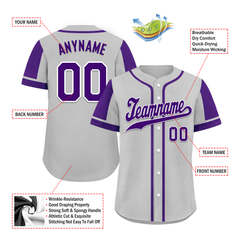 Custom Gray Purple Raglan Sleeves Personalized Authentic Baseball Jersey BSBJ01-D017186