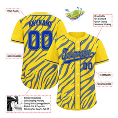 Custom Yellow Blue Zebra Pattern Personalized Authentic Baseball Jersey BSBJ01-D020201-15