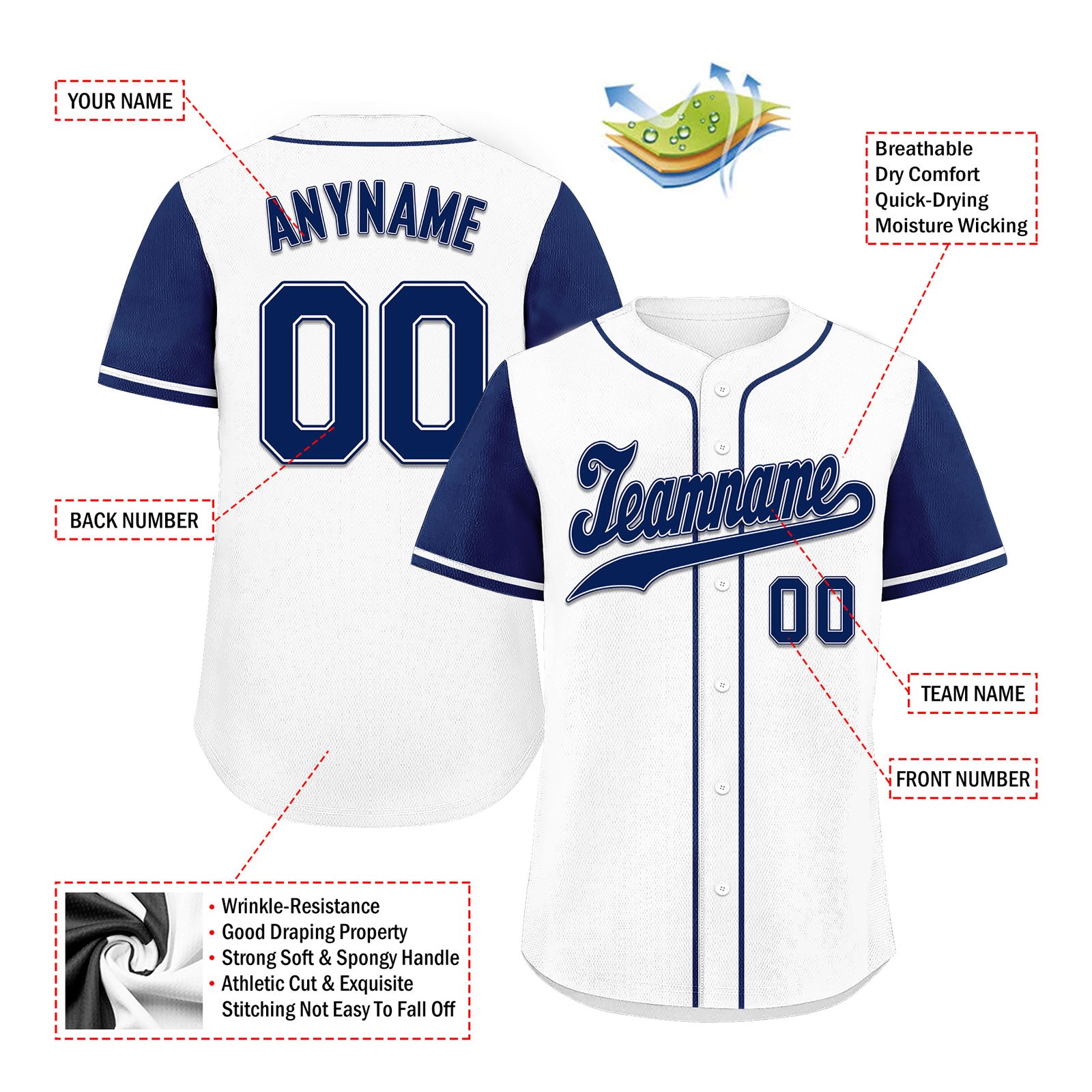 Custom White Blue Raglan Sleeves Personalized Authentic Baseball Jersey BSBJ01-D020200-5
