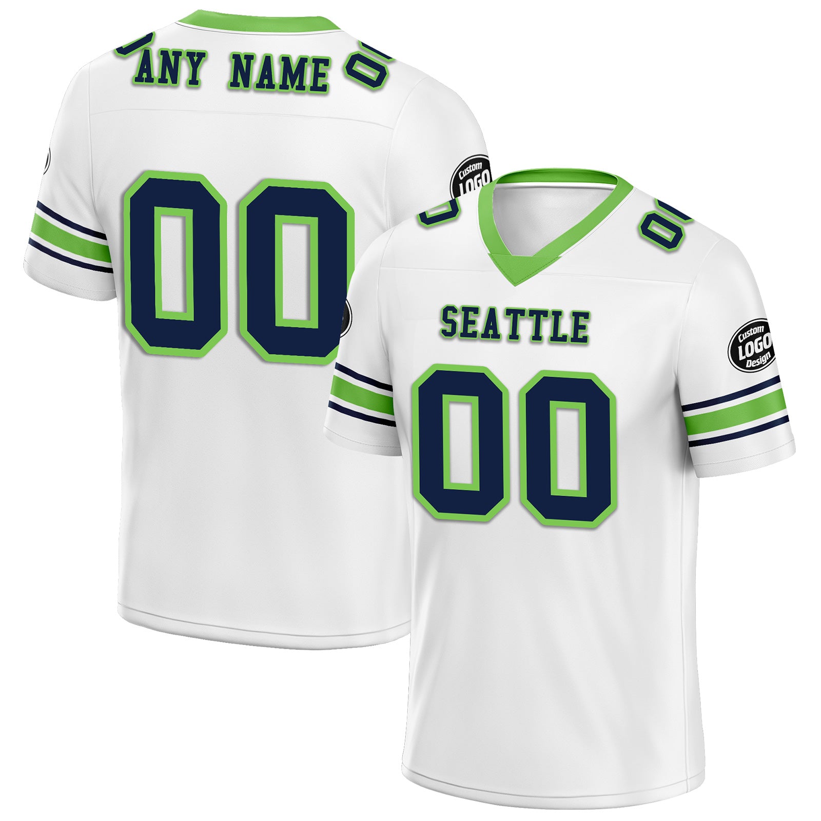 Custom White Green Seattle Personalized Authentic Football Jersey FBJ02-D020256-14