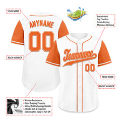 Custom White Orange Raglan Sleeves Personalized Authentic Baseball Jersey BSBJ01-D020200-3