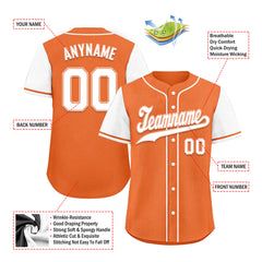 Custom Orange White Raglan Sleeves Personalized Authentic Baseball Jersey BSBJ01-D020200-4