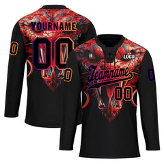 Custom Black Red Purple Orange Gothic Personalized Hockey Jersey HCKJ01-E0601-06