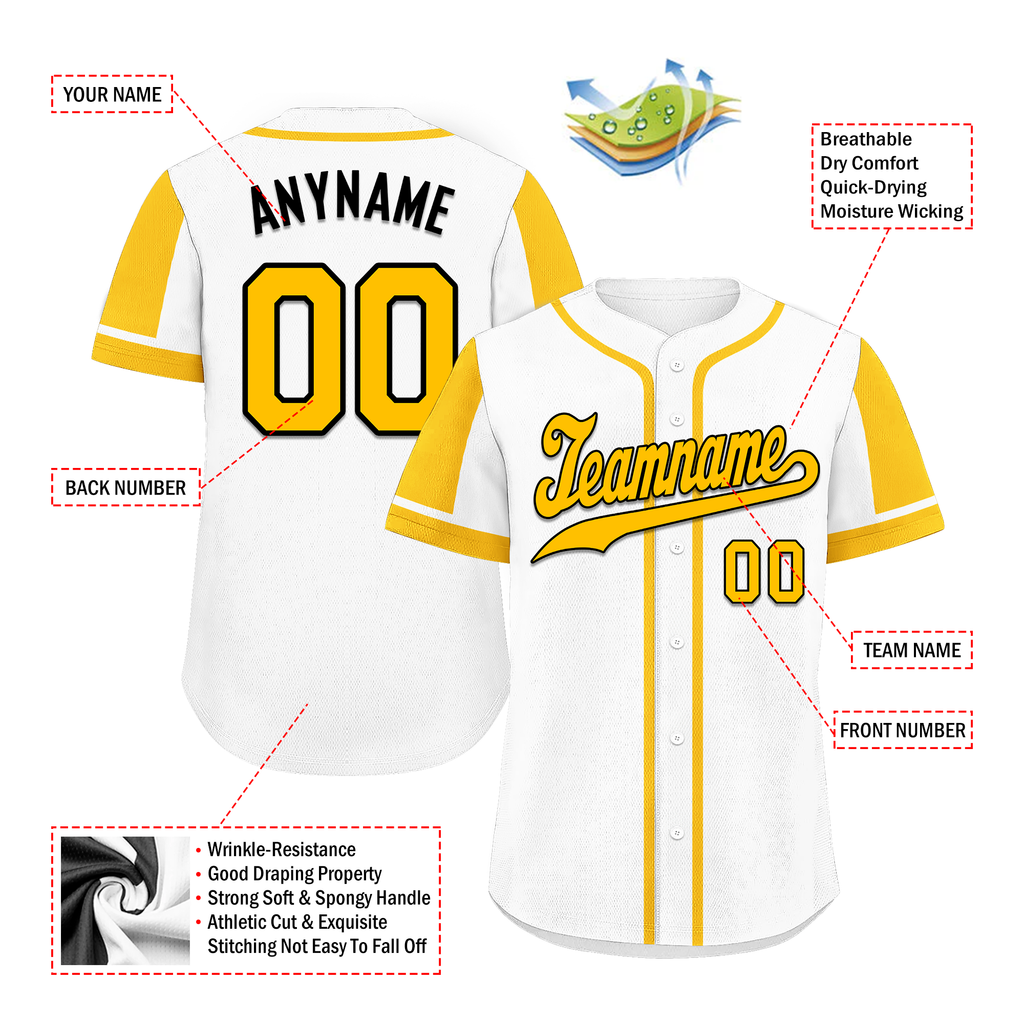 Custom White Gold Raglan Sleeves Personalized Authentic Baseball Jersey BSBJ01-D017165