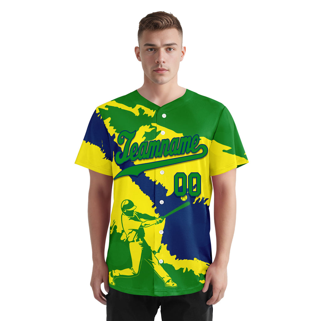 Custom Green Navy Blue Light Yellow Brazilian Flag Personalized Authentic Baseball Jersey BSBJ01-E06022-5