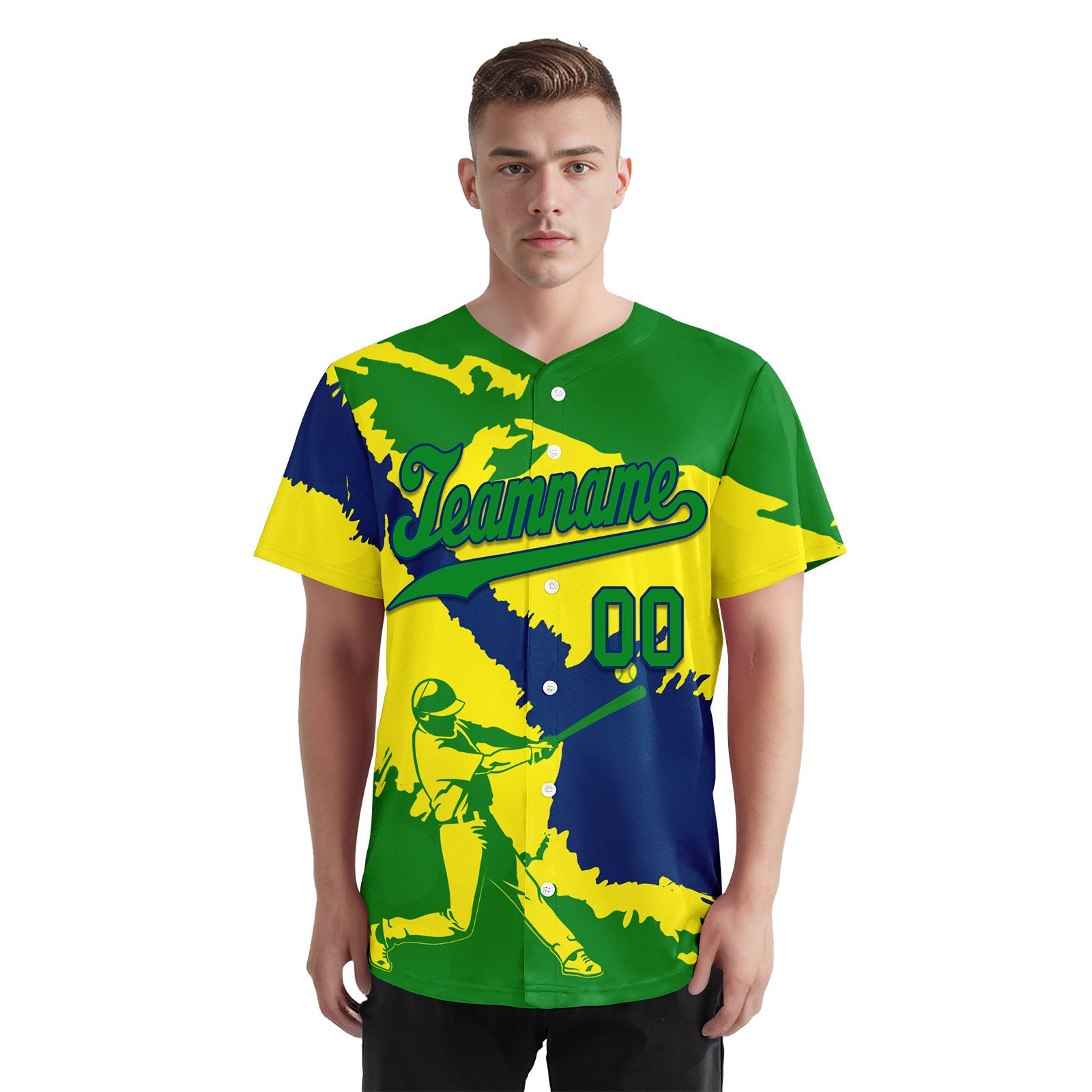 Custom Green Navy Blue Light Yellow Brazilian Flag Personalized Authentic Baseball Jersey BSBJ01-E06022-5