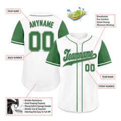 Custom White Green Raglan Sleeves Personalized Authentic Baseball Jersey BSBJ01-D020200-9