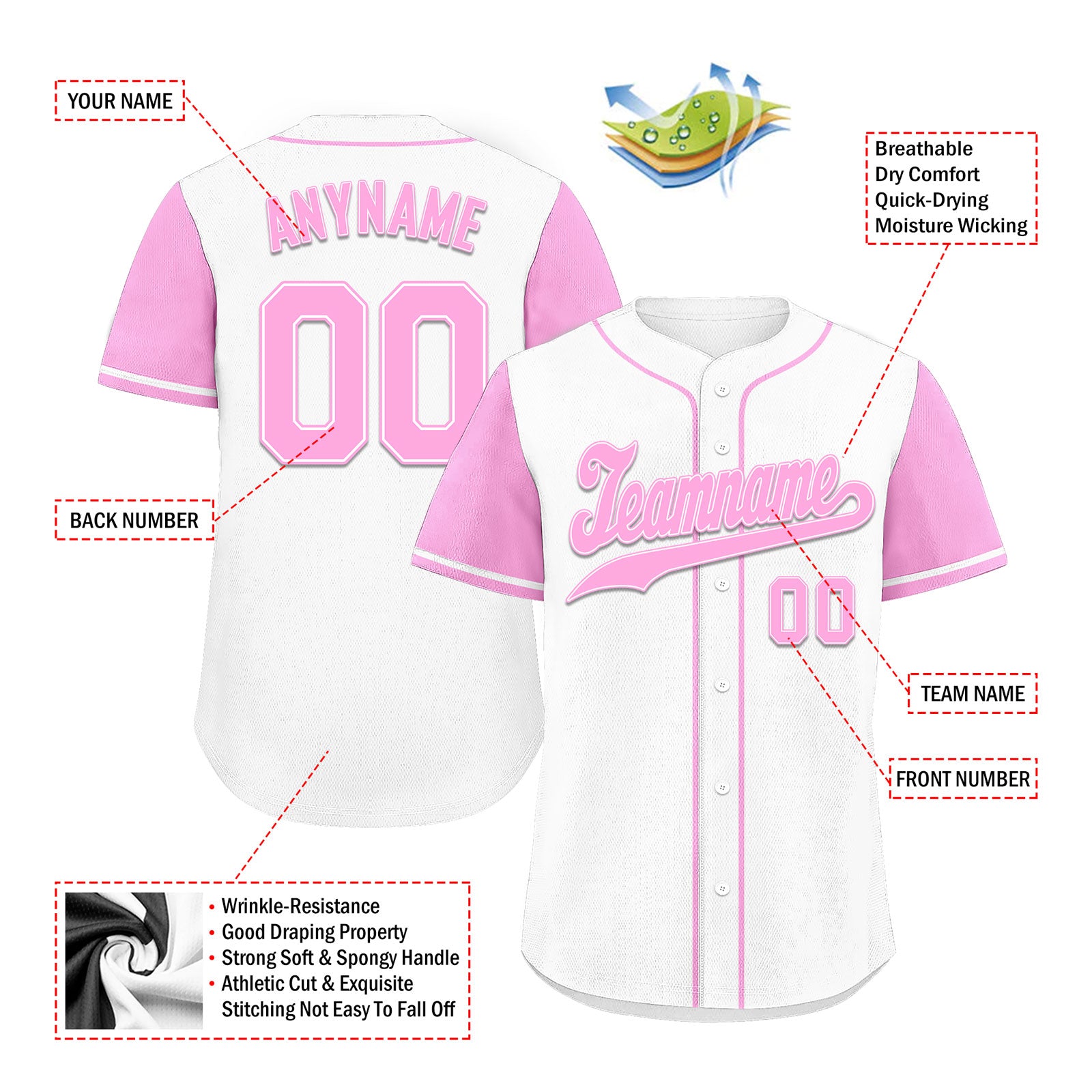 Custom White Pink Raglan Sleeves Personalized Authentic Baseball Jersey BSBJ01-D020200-15