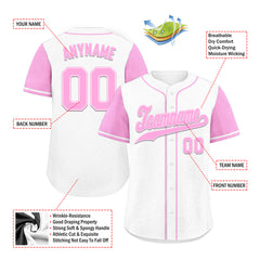 Custom White Pink Raglan Sleeves Personalized Authentic Baseball Jersey BSBJ01-D020200-15