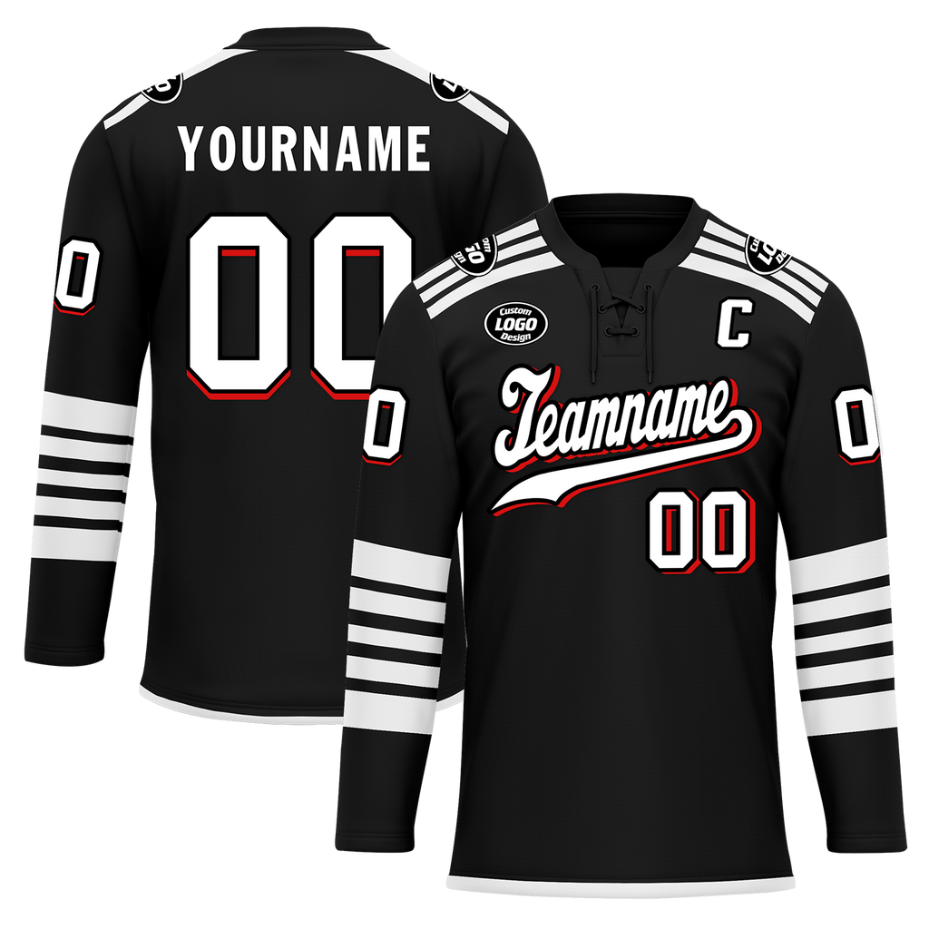 Custom Black White Personalized Hockey Jersey HCKJ01-D0a700d