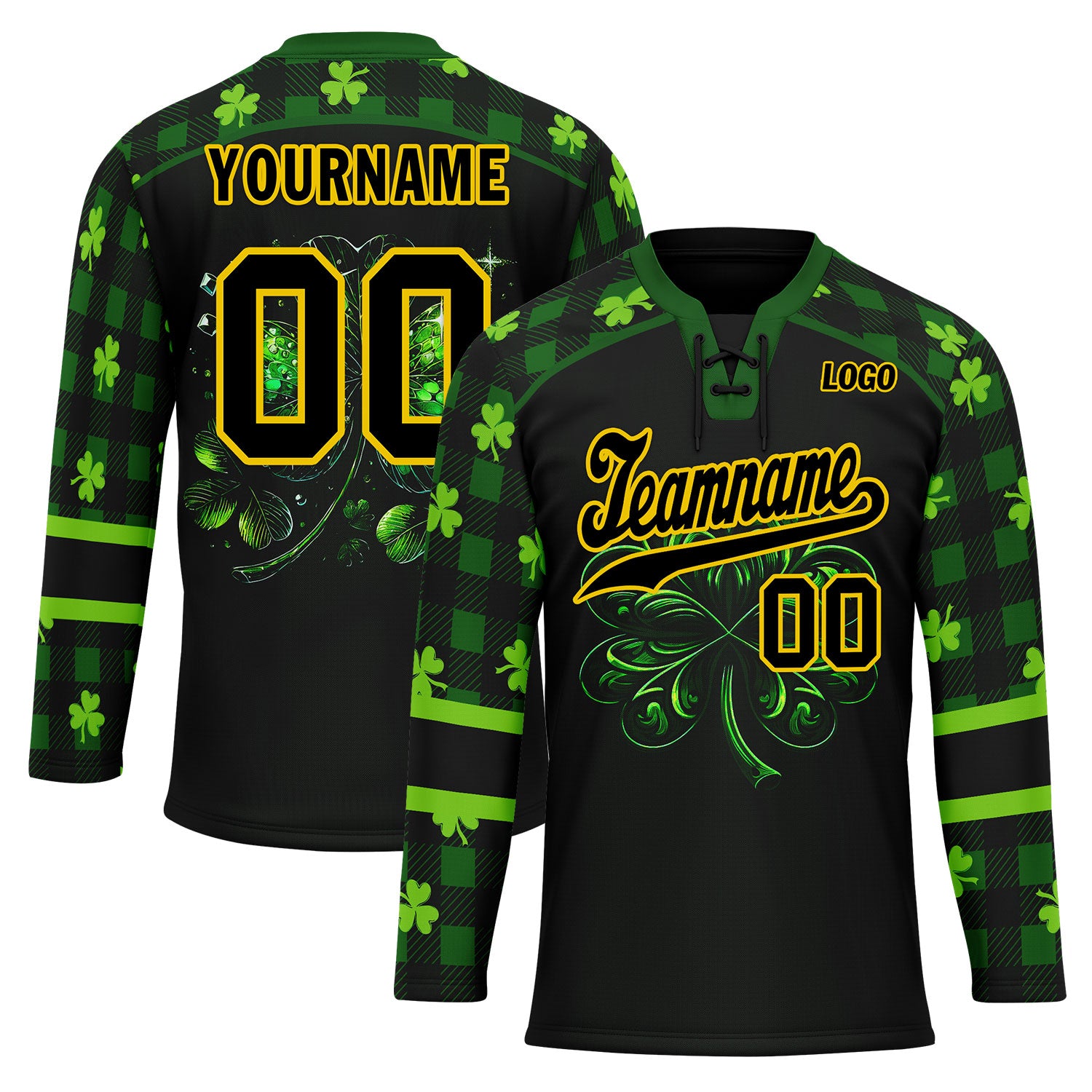 Custom Four-leaf clover Personalized Hockey Jersey HCKJ01-E0615-8