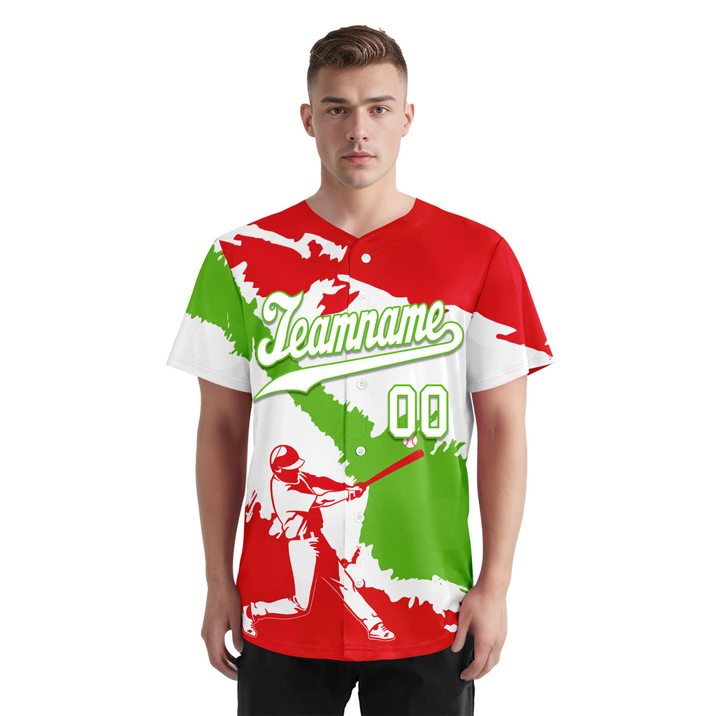Custom Fire Red White Green Peruvian Flag Personalized Authentic Baseball Jersey BSBJ01-E06022-8