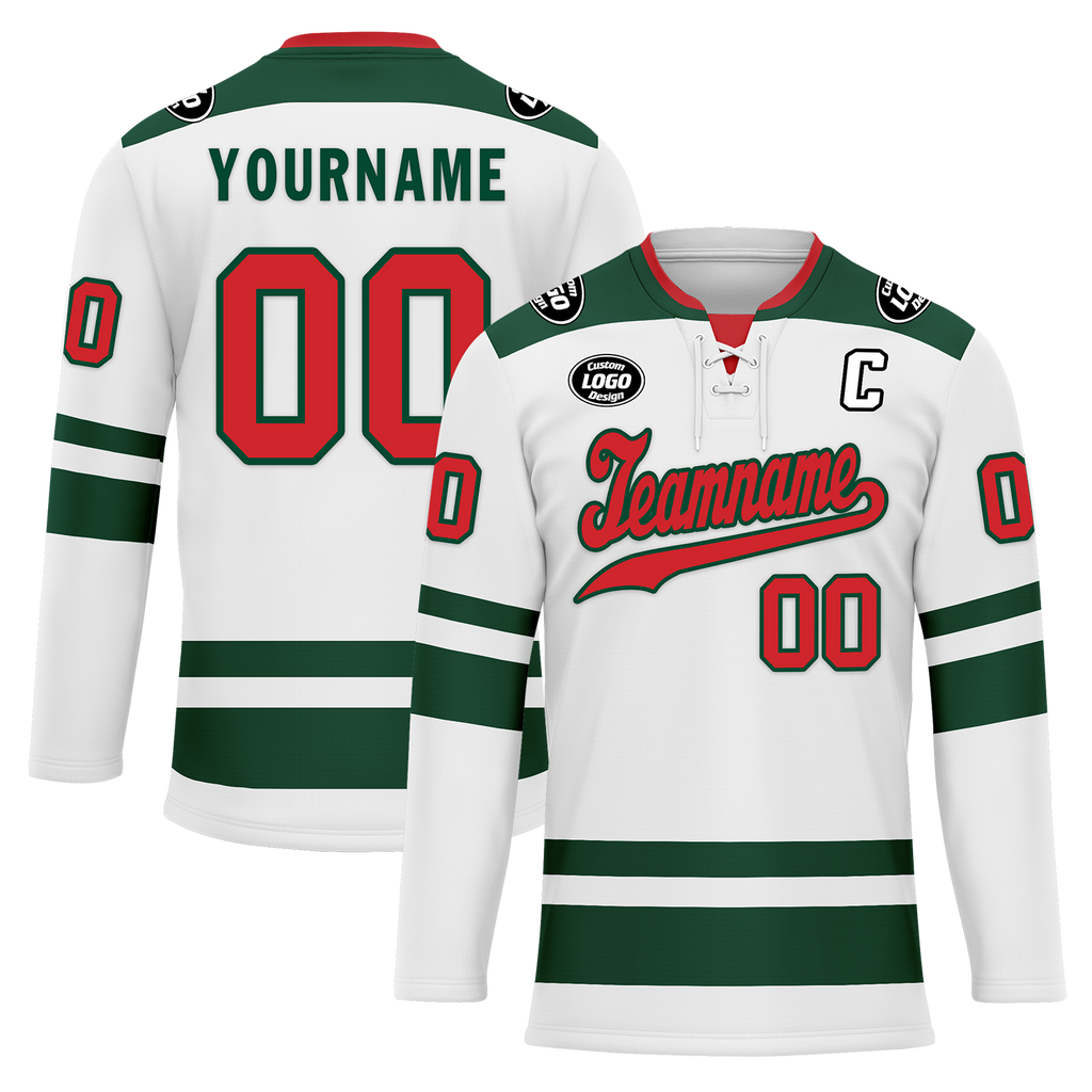 Custom White Green Personalized Hockey Jersey HCKJ01-D0a70c0