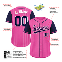 Custom Pink Blue Stripe Fashion Personalized Authentic Baseball Jersey BSBJ01-D017228