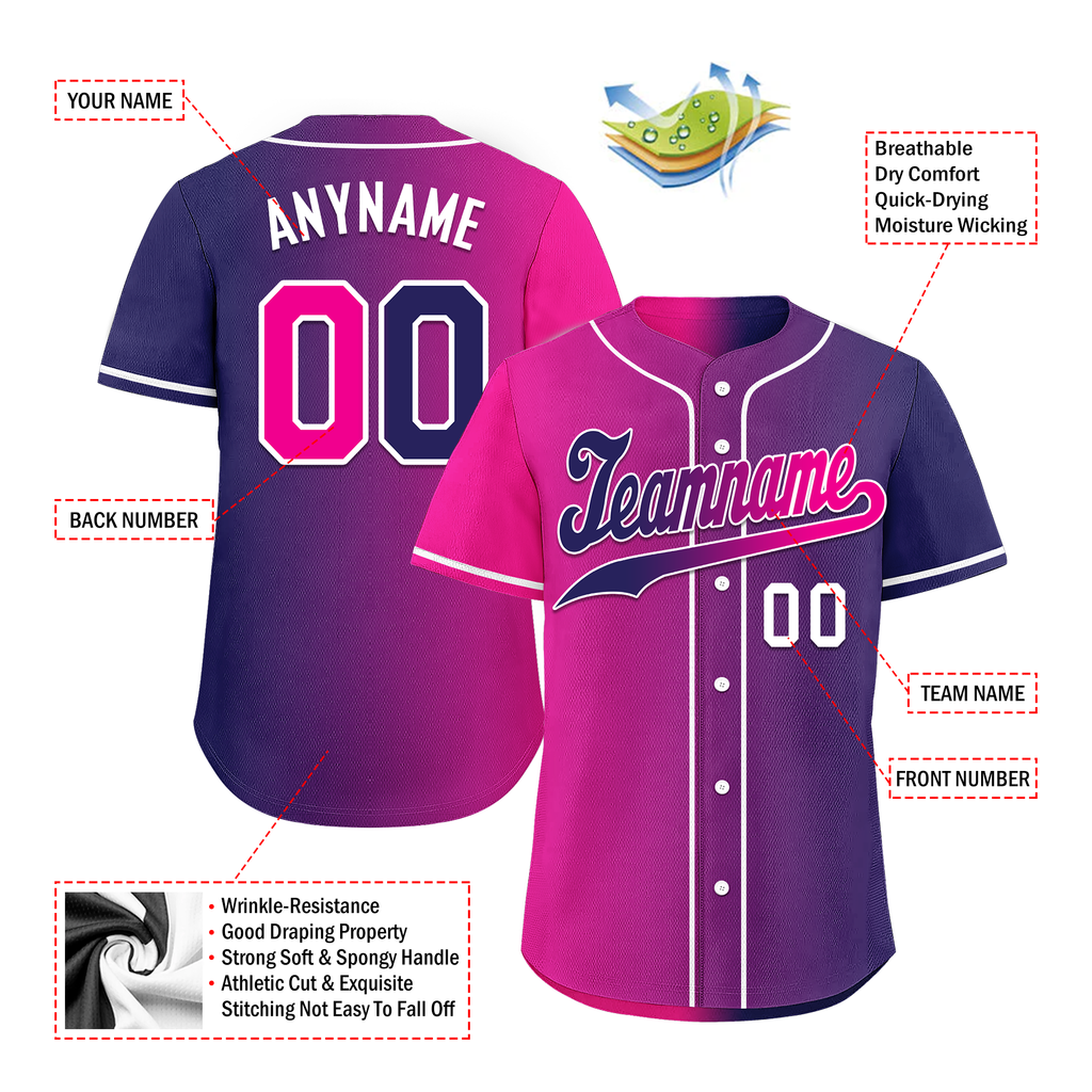 Custom Pink Blue Gradient Fashion Personalized Authentic Baseball Jersey BSBJ01-D0a7aab