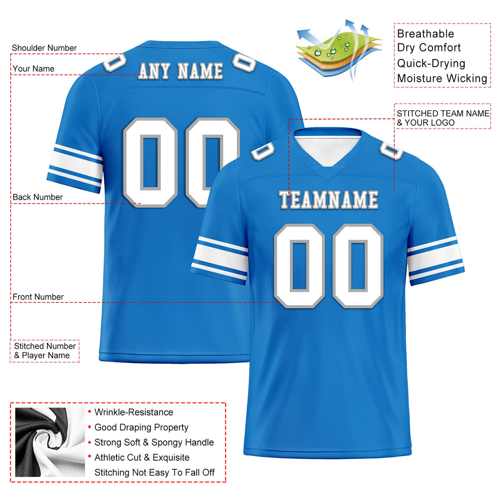 Custom Blue White Detroit Personalized Authentic Football Jersey FBJ02-E0601-1