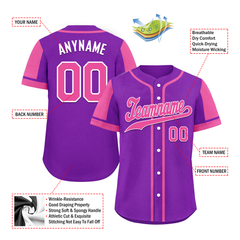 Custom Purple Pink Raglan Sleeves Personalized Authentic Baseball Jersey BSBJ01-D017202