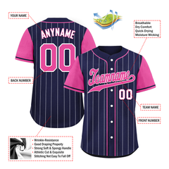 Custom Blue Pink Stripe Fashion Personalized Authentic Baseball Jersey BSBJ01-D017227