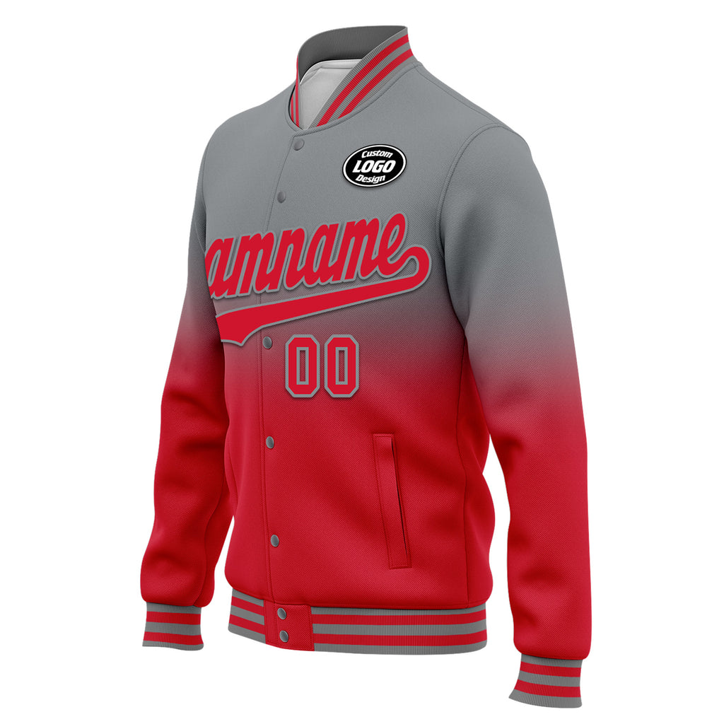 Custom Gray Red Fade Fashion Jacket Bomber Full-Snap Varsity Letterman Personalized Jacket FZ005-D020229-27