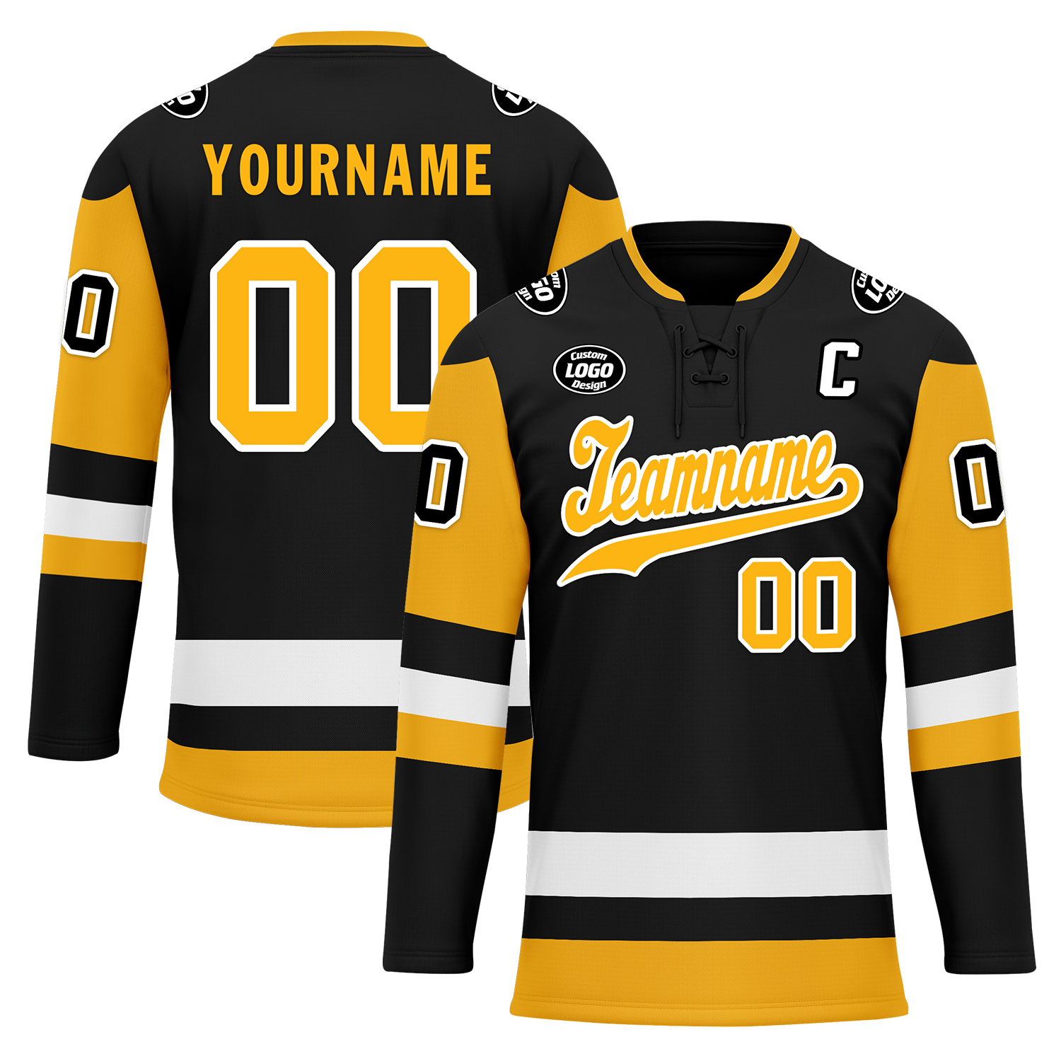 Custom Black Yellow Personalized Hockey Jersey HCKJ01-D0a7009
