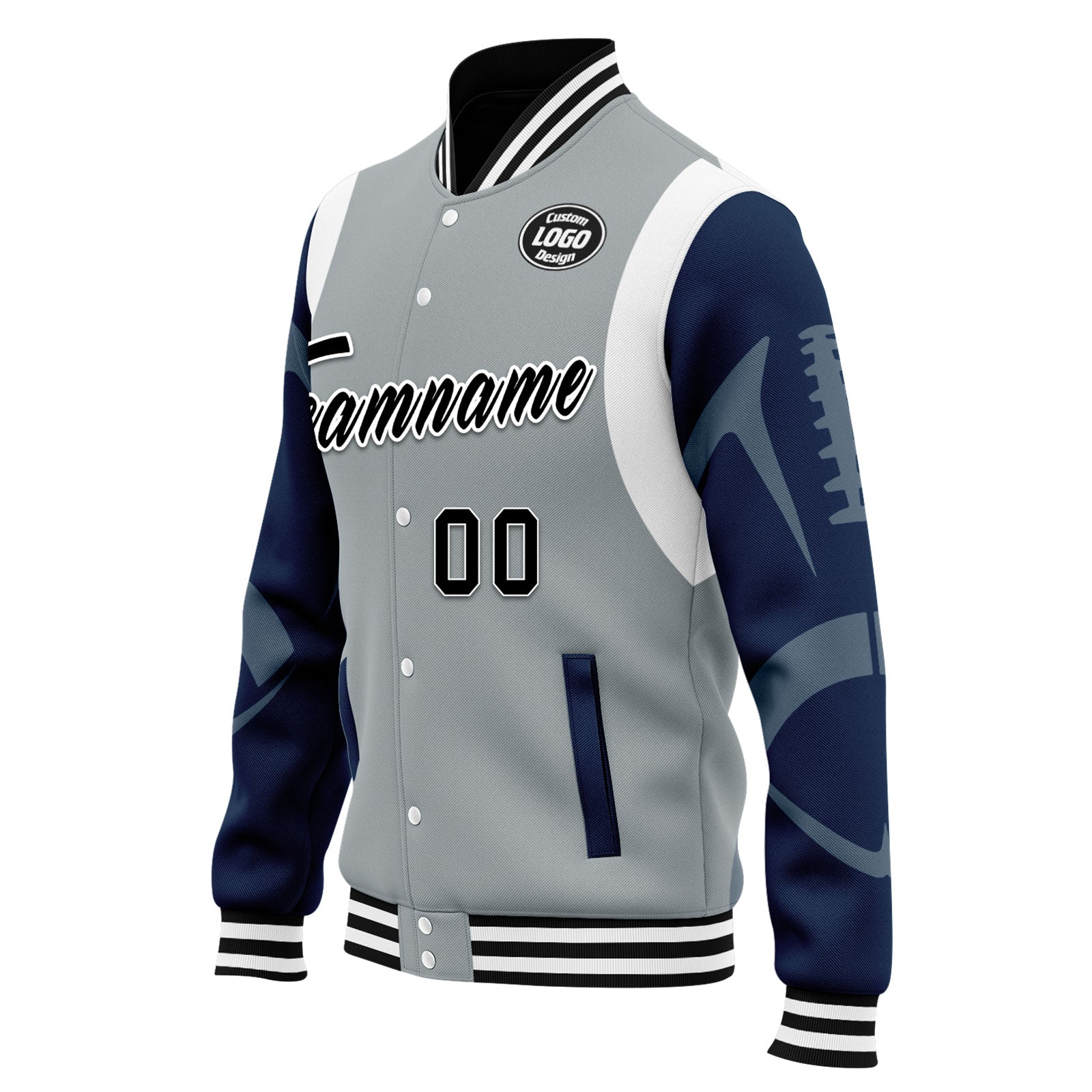 Custom Gray Seattle Jacket Bomber Full-Snap Varsity Letterman Personalized Jacket FZ005-D025004-27