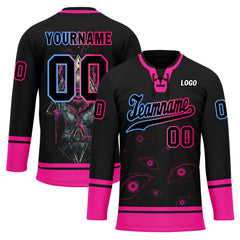 Custom Black Pink Light blue Gothic Personalized Hockey Jersey HCKJ01-E0601-05