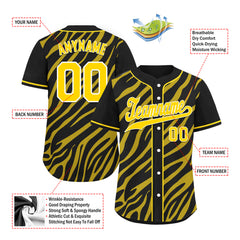 Custom Black Gold Zebra Pattern Personalized Authentic Baseball Jersey BSBJ01-D020201-24