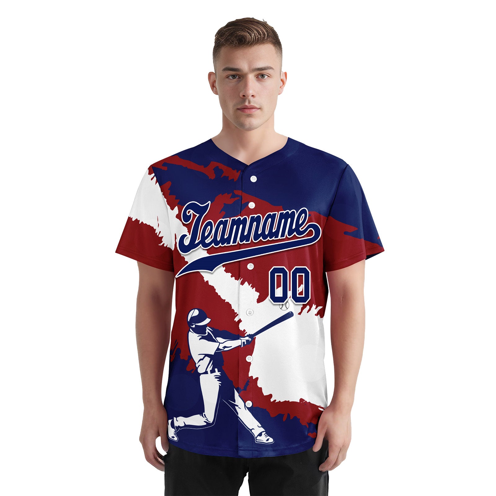Custom Navy Blue Red White USA Flag Personalized Authentic Baseball Jersey BSBJ01-E06022-3