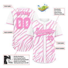 Custom White Pink Zebra Pattern Personalized Authentic Baseball Jersey BSBJ01-D020201-20