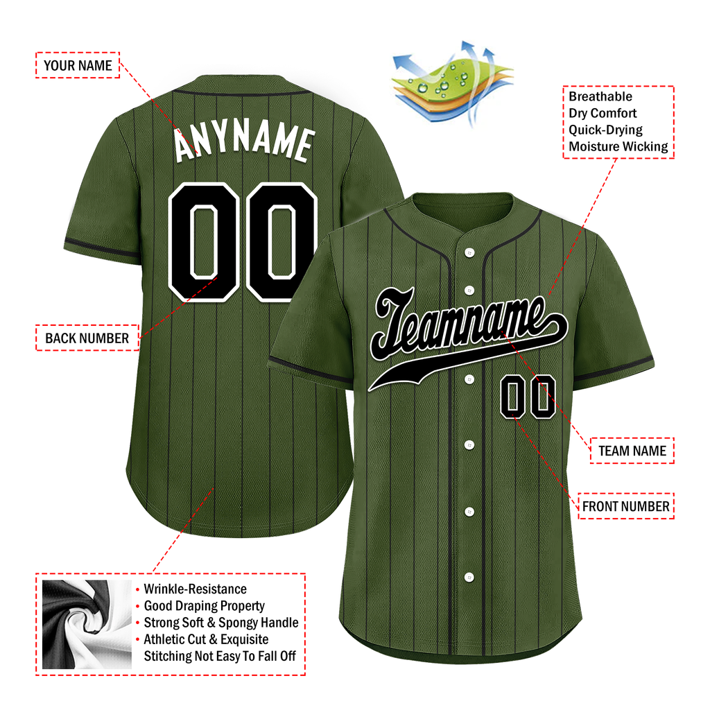 Custom Green Stripe Embroidered Baseball Jersey