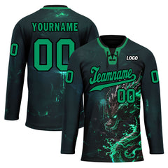 Custom Dark gray Green Gothic Personalized Hockey Jersey HCKJ01-E0601-03