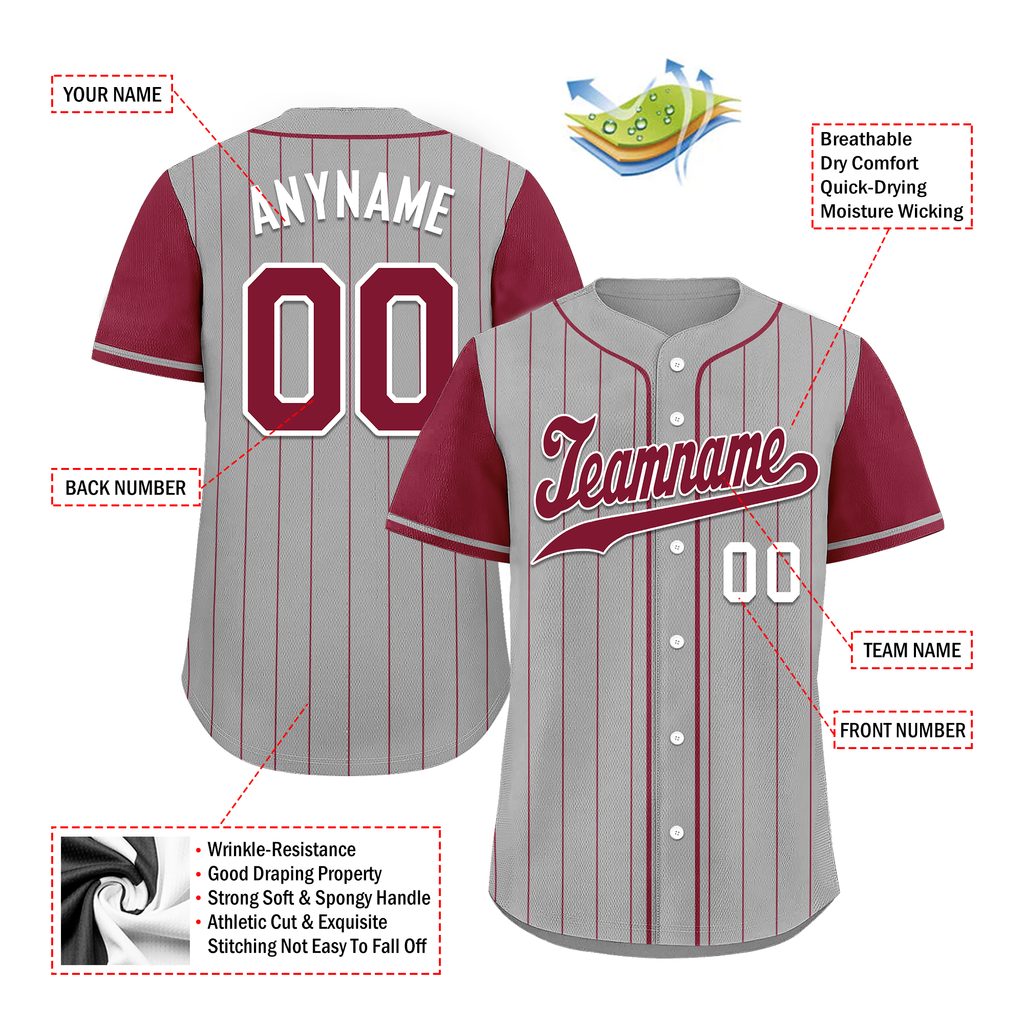 Custom Gray Red Stripe Embroidered Baseball Jersey